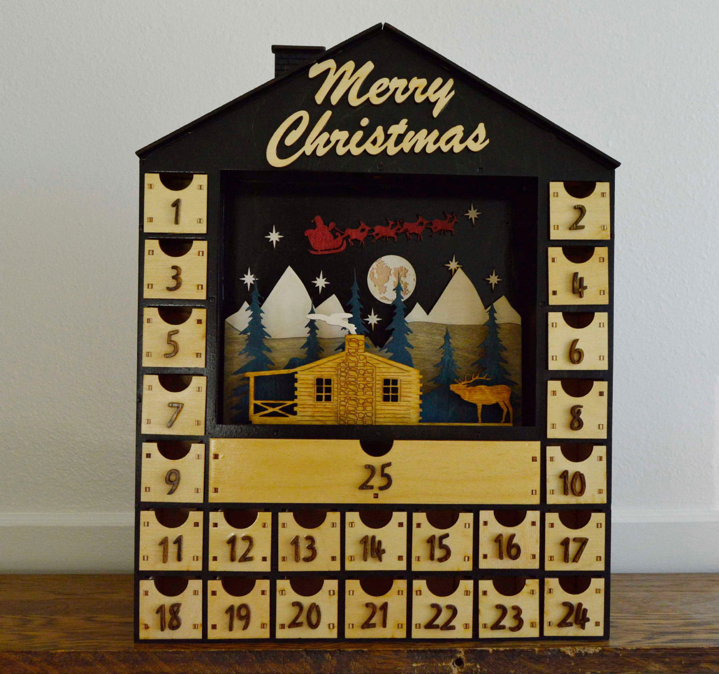 2309 Merry Christmas: Santa, cabin, elk 1 house